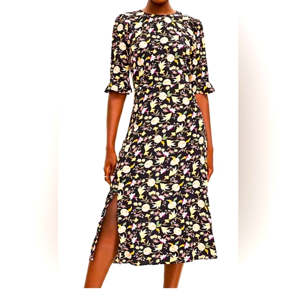 LOFT Pink and Black Sheath Dress with Slit